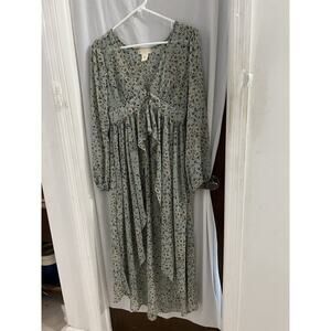 Altar’d State Green Floral Maxi Top/cover Up Sz Xs High Low Hem Button Front